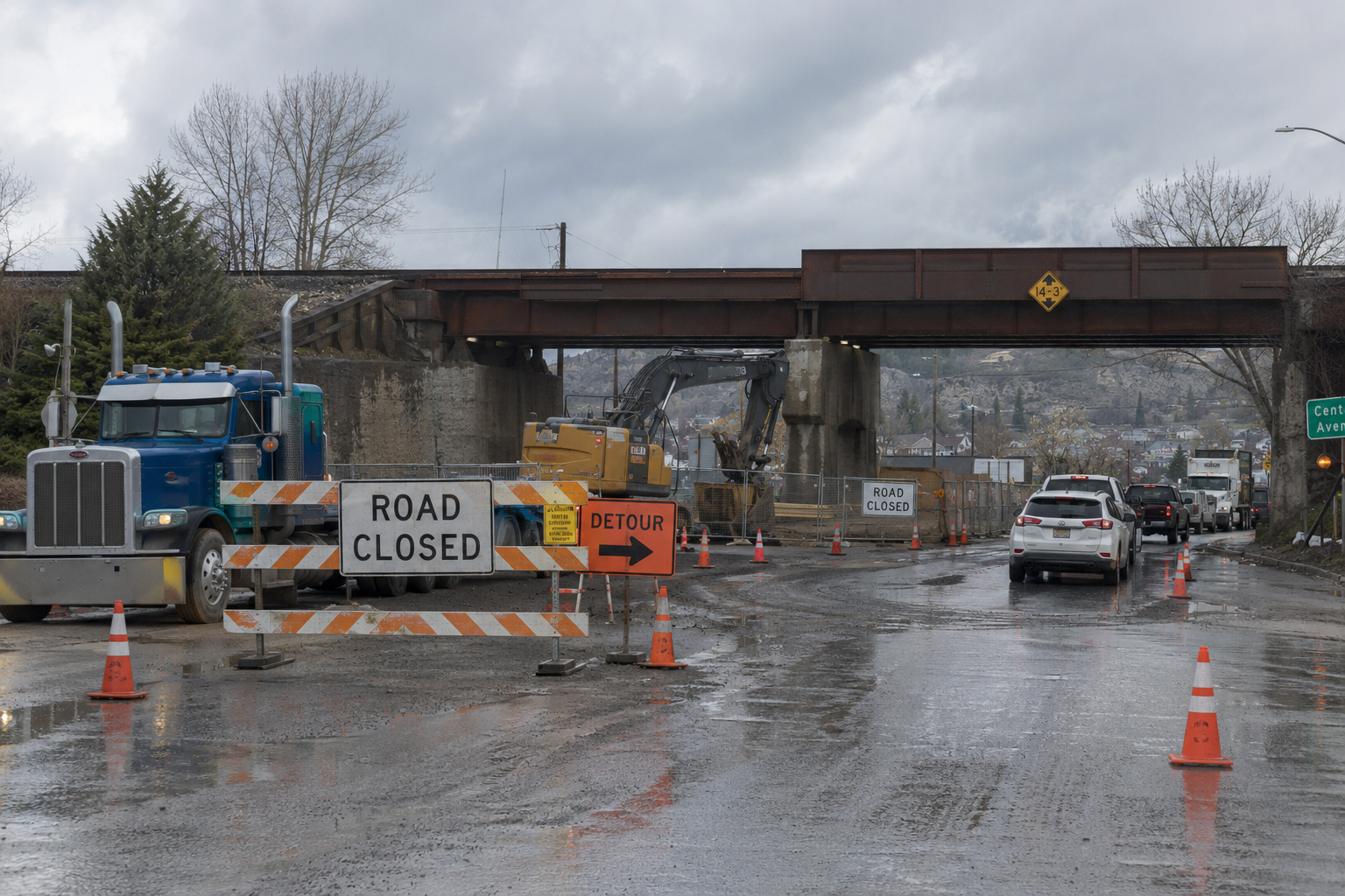 Bridge construction and road closure in Butte Montana